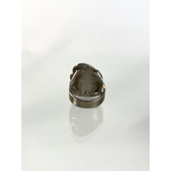 Vintage Accessories - Jewelry - Silver Ring Green Stone w Crystals - Size 6.25 - Picture 4 of 8